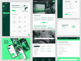 Composition of various screenshots showing brand